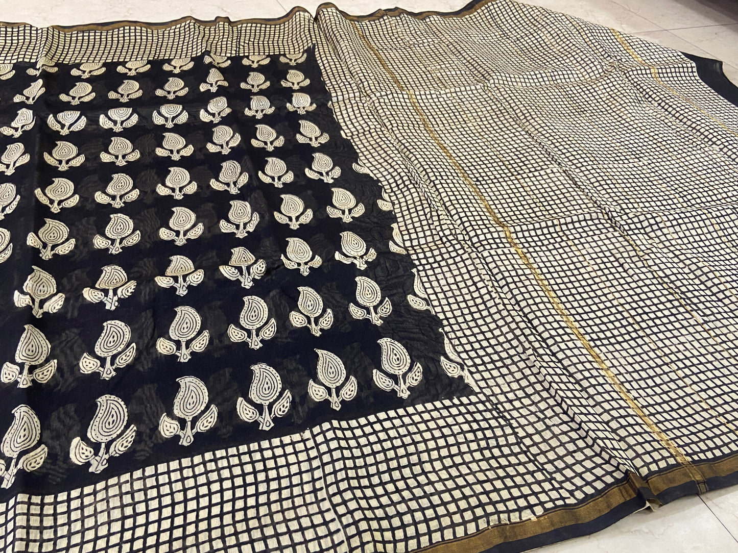 Black mango buttis chanderi cotton silk saree