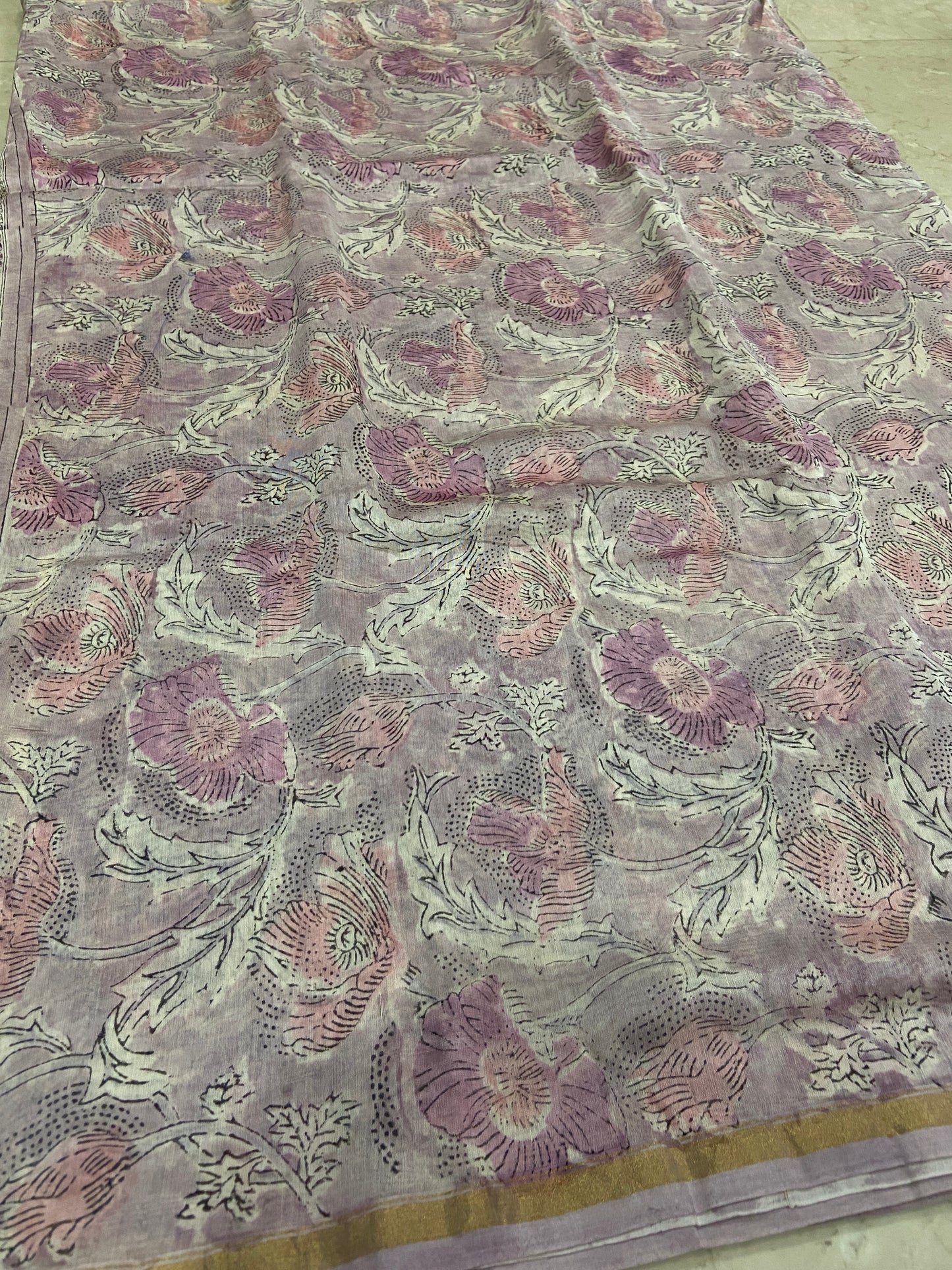 Pink flowers buttis chanderi cotton silk saree