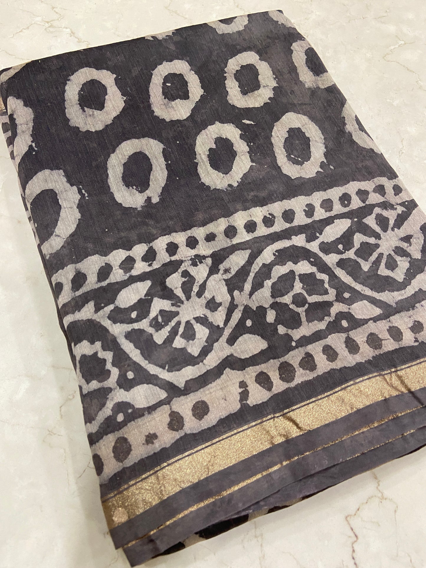 Grey chanderi cotton silk zari border saree
