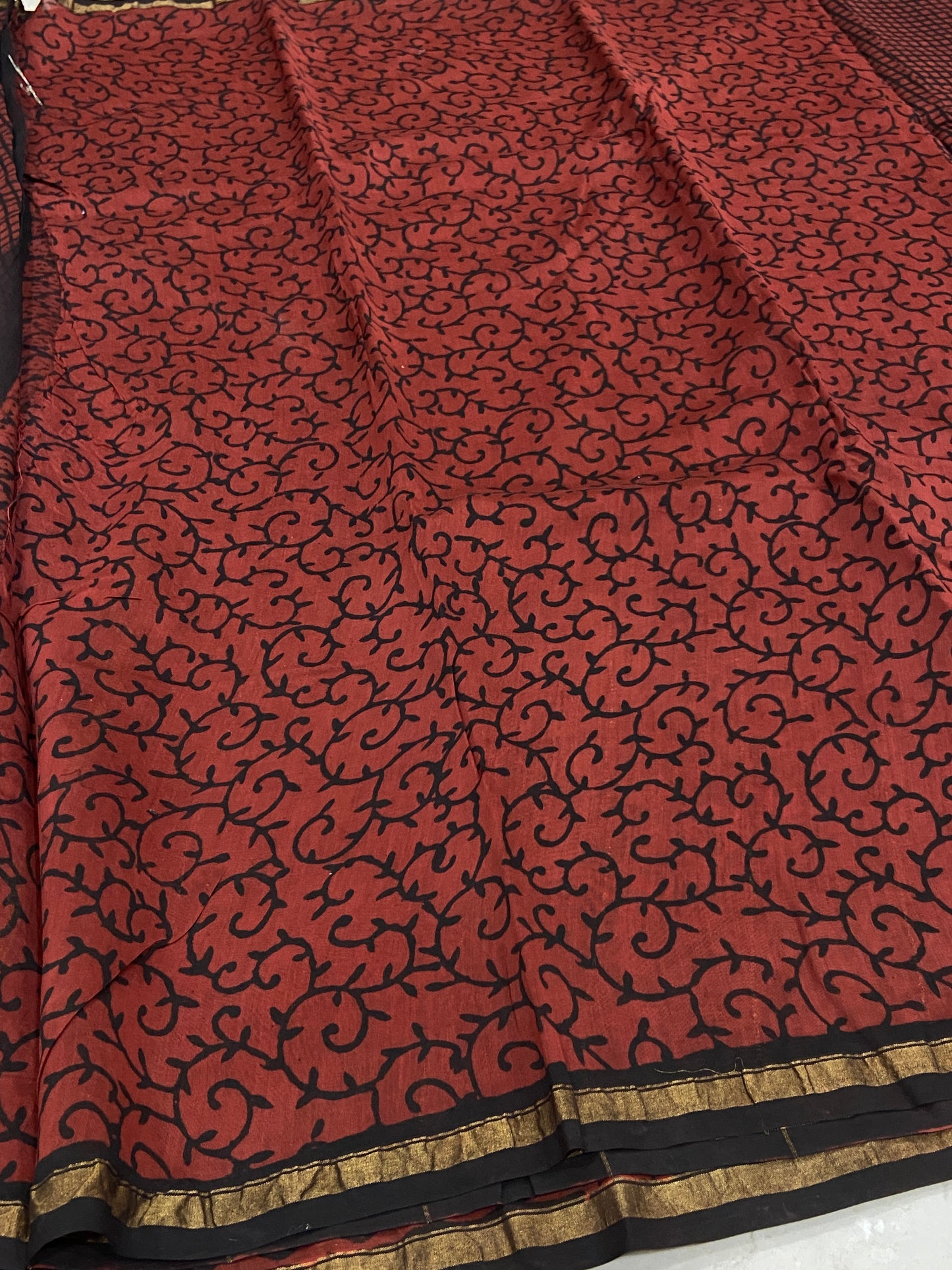 Red and black checkered chanderi cotton silk saree