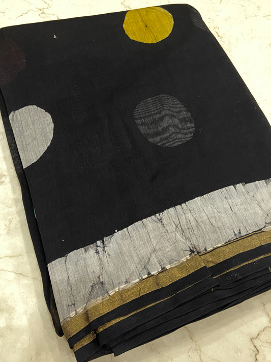 Black chanderi cotton silk saree