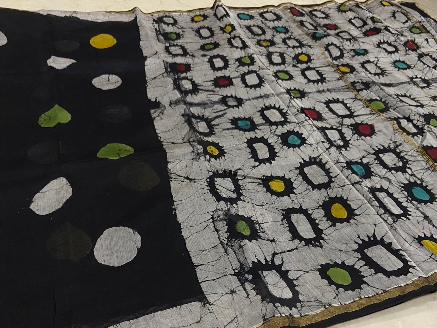 Black chanderi cotton silk saree