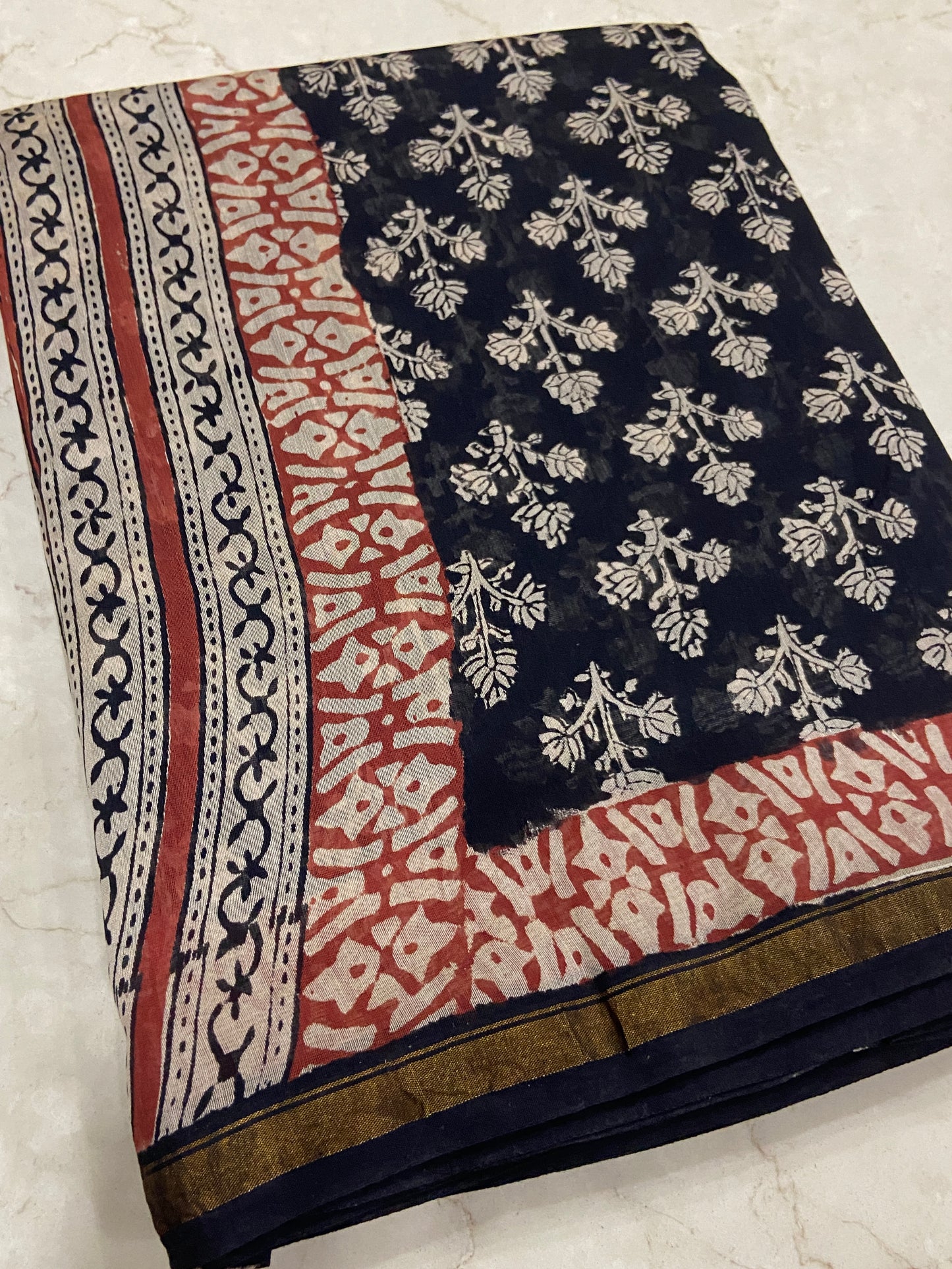 Black flowers buttis chanderi cotton silk saree