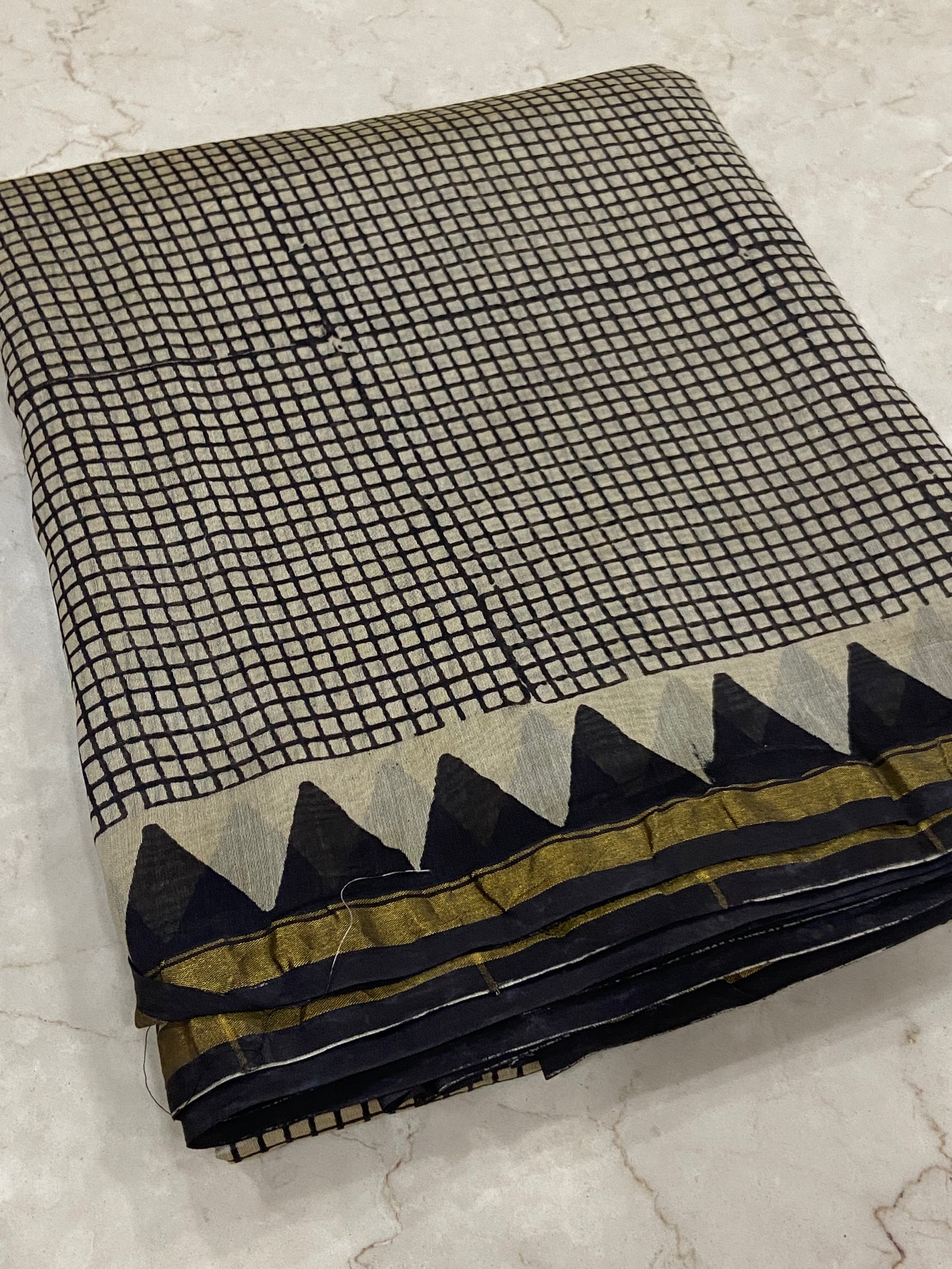Black checkered chanderi cotton silk saree