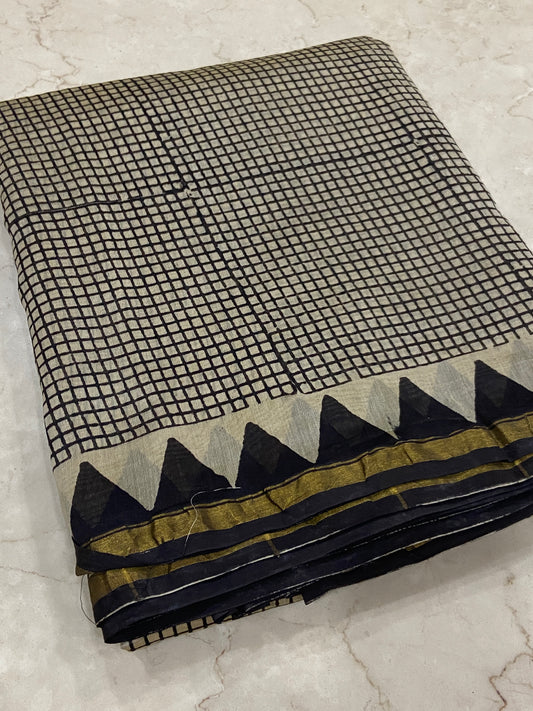 Black checkered chanderi cotton silk saree