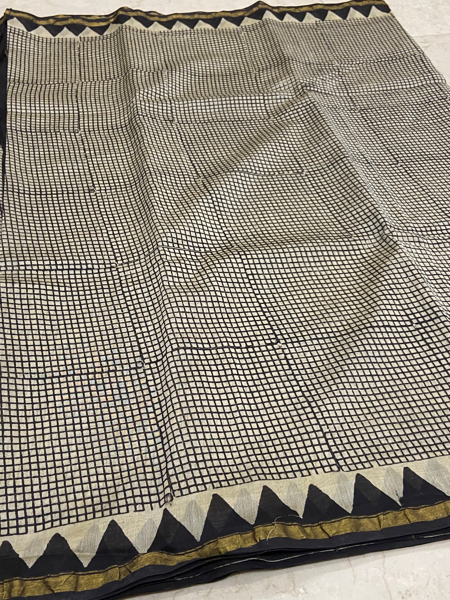 Black checkered chanderi cotton silk saree