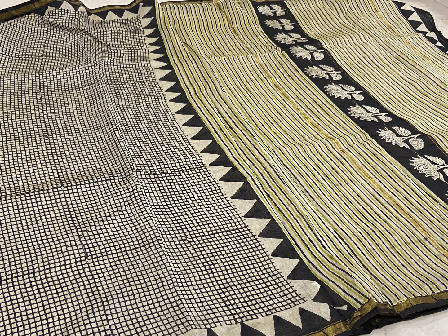 Black checkered chanderi cotton silk saree