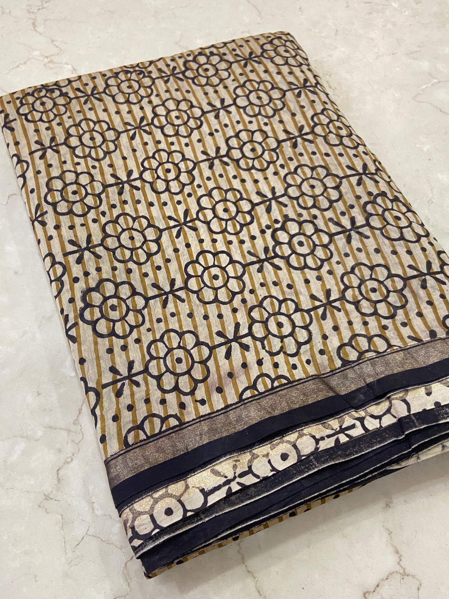 Yellow flowers buttis chanderi cotton silk saree