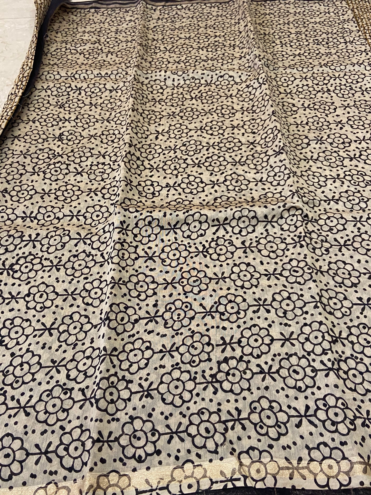 Yellow flowers buttis chanderi cotton silk saree