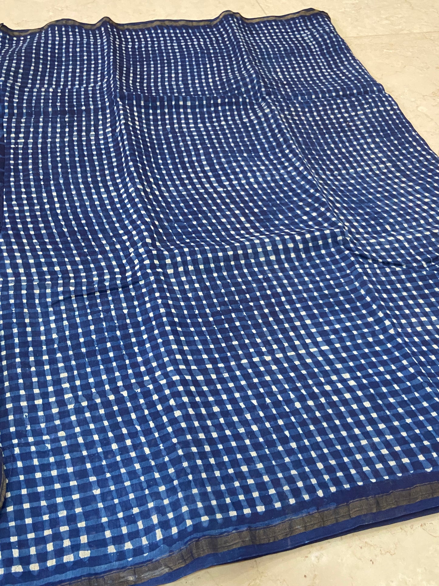 Indigo checkered chanderi cotton silk saree