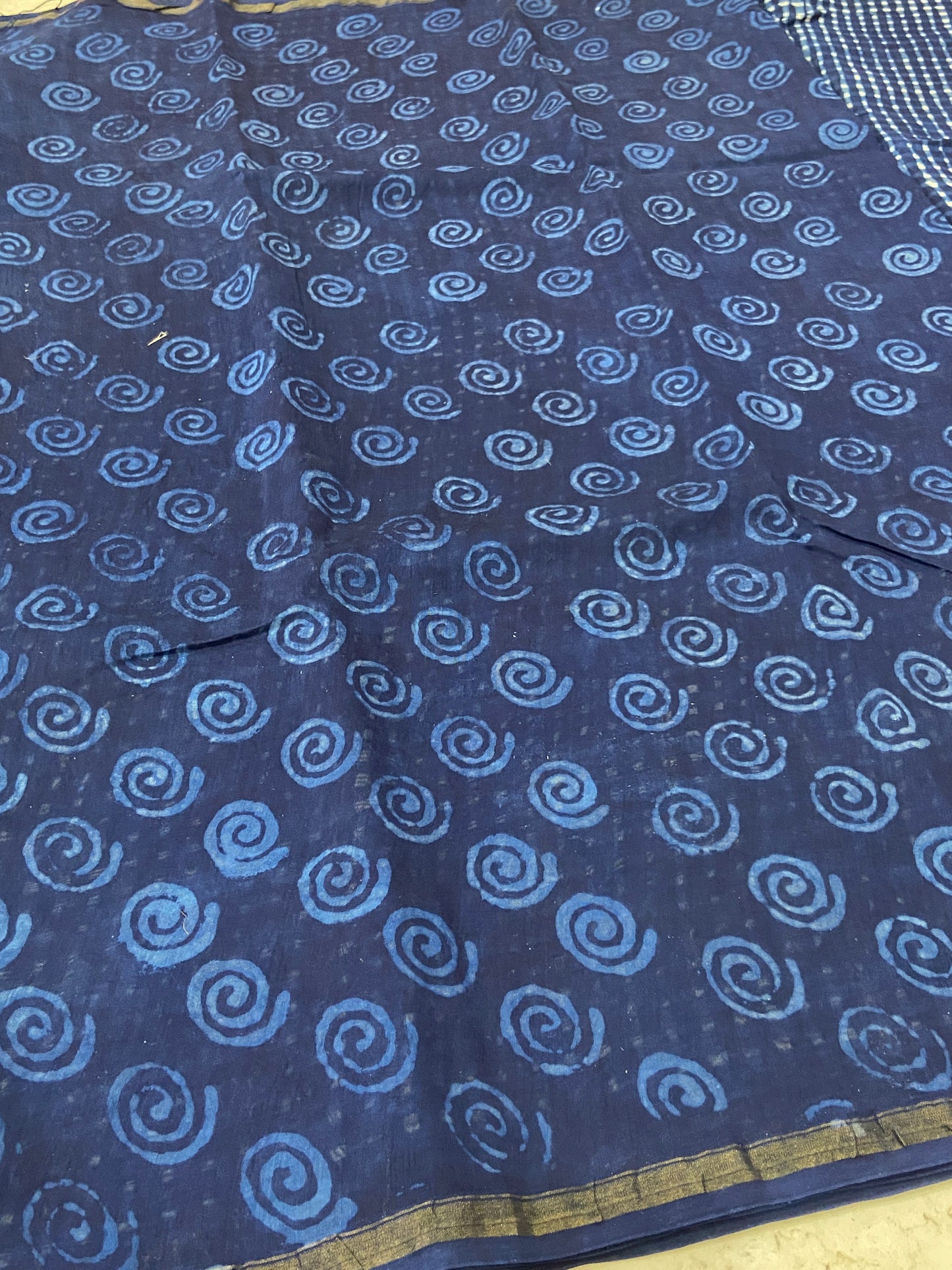 Indigo checkered chanderi cotton silk saree