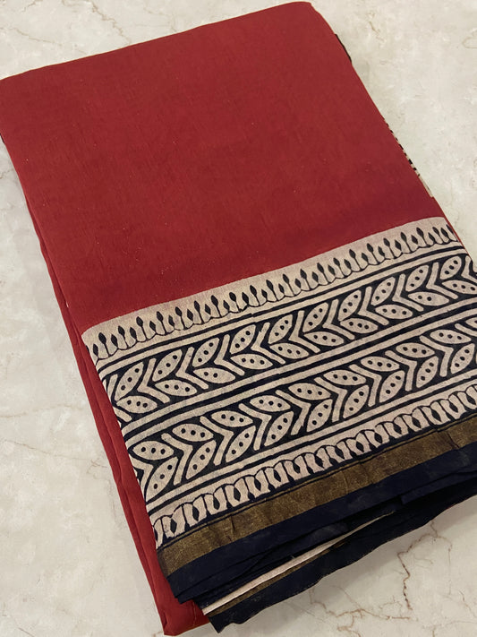 Red and black border chanderi cotton silk saree
