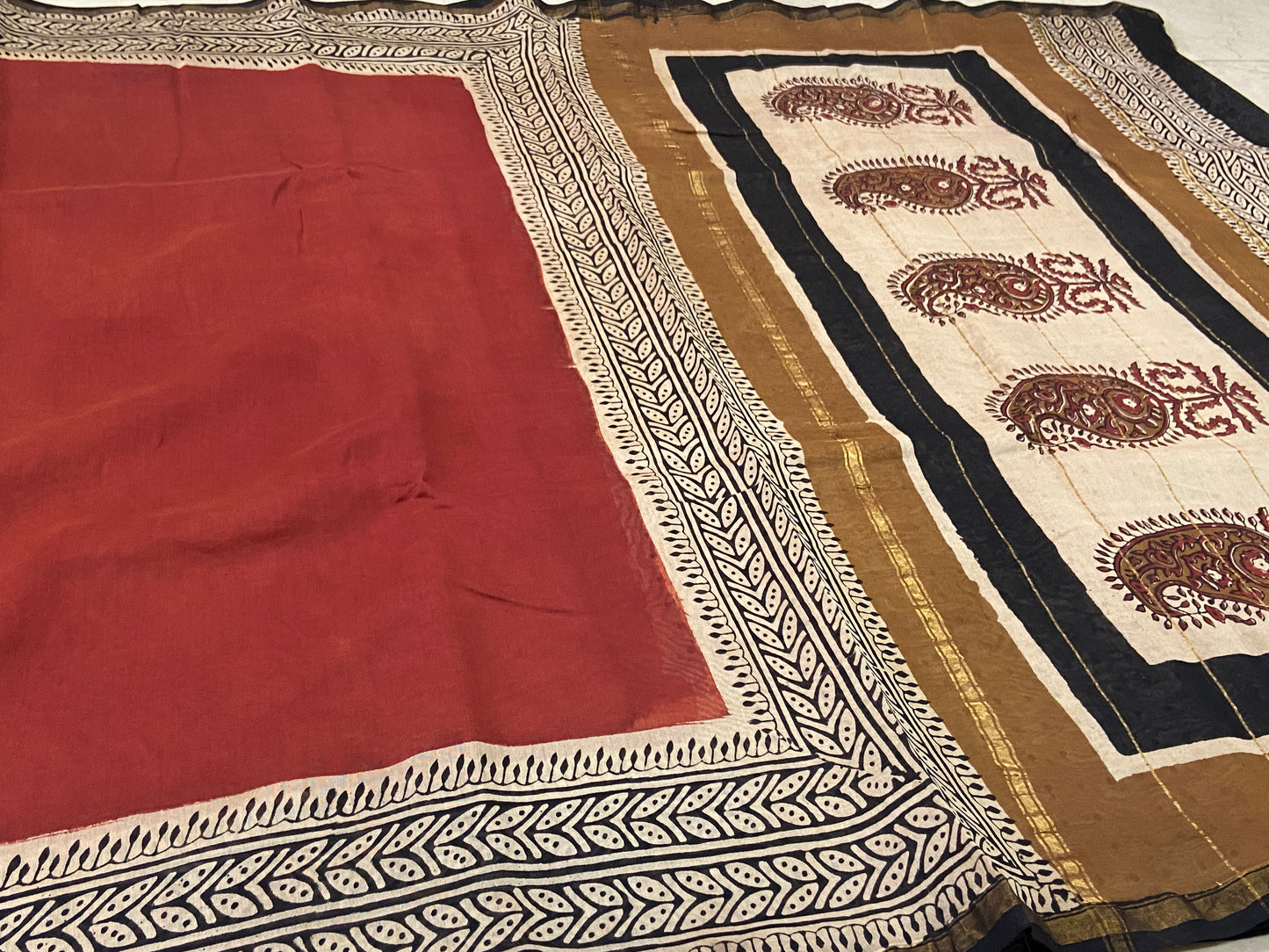 Red and black border chanderi cotton silk saree