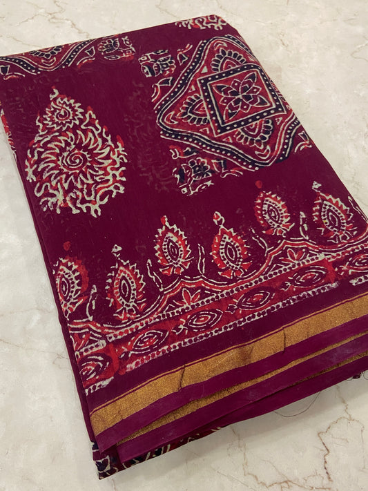 Maroon chanderi cotton silk saree