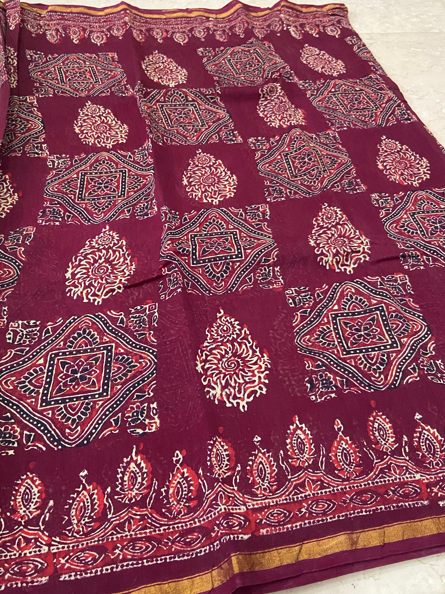 Maroon chanderi cotton silk saree