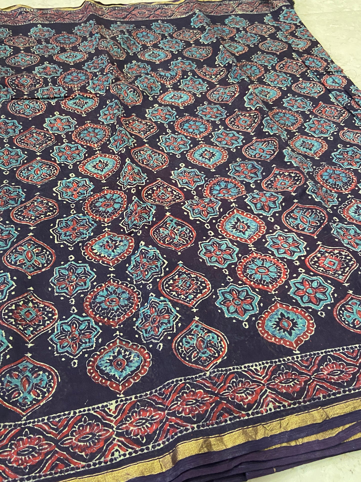 Navy blue chanderi cotton silk saree