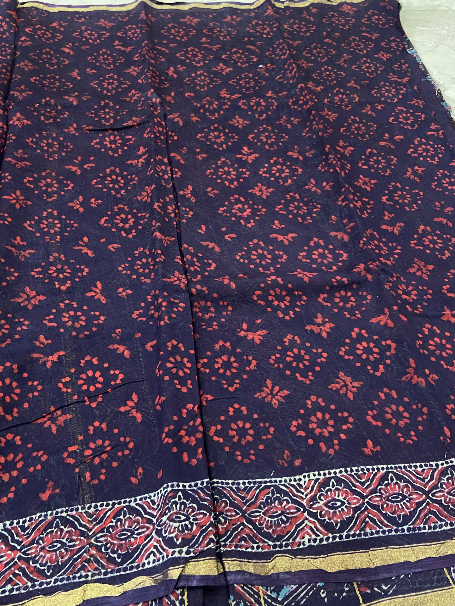 Navy blue chanderi cotton silk saree