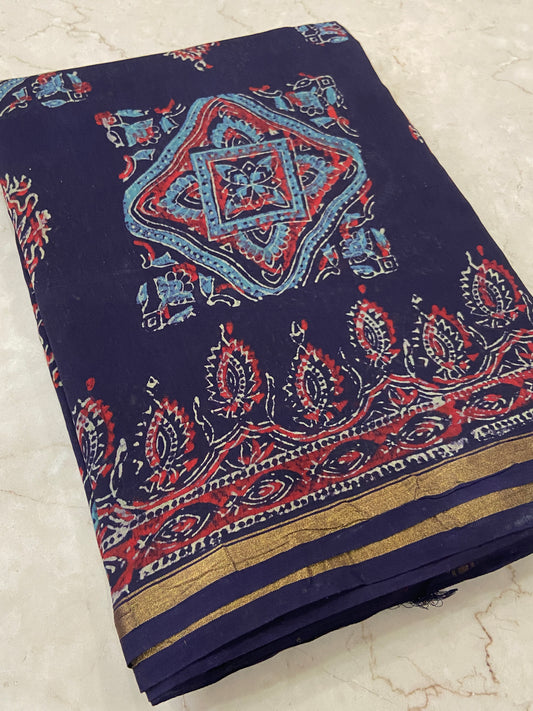 Navy blue chanderi cotton silk saree