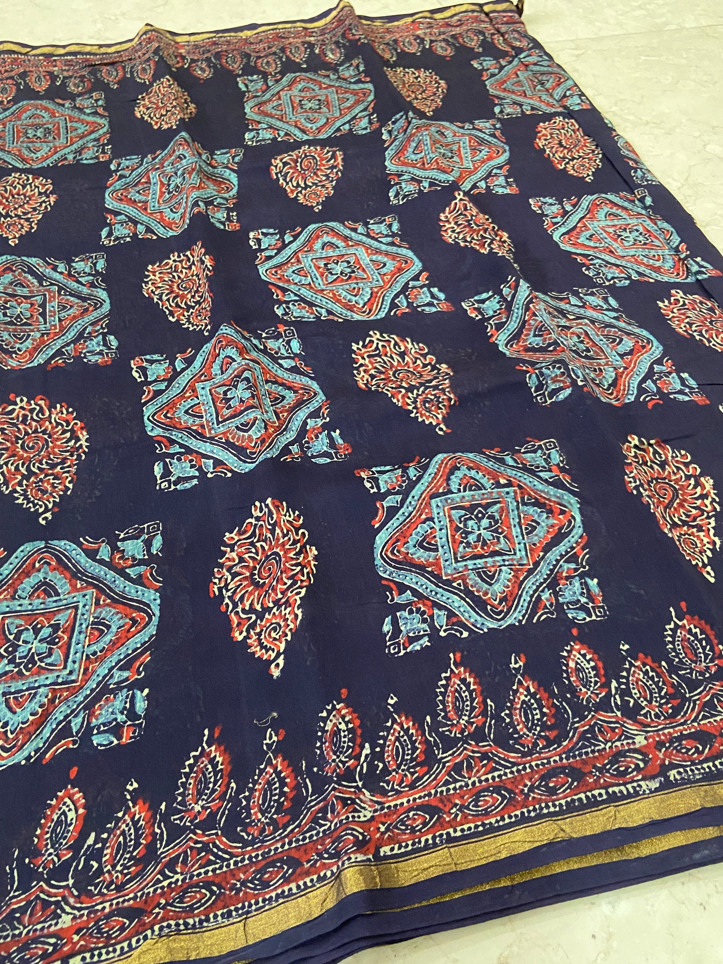 Navy blue chanderi cotton silk saree