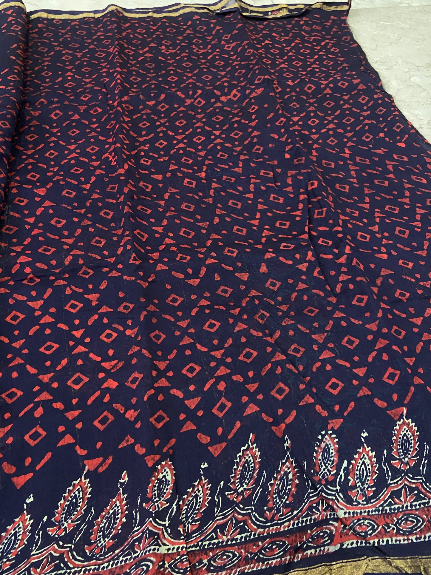 Navy blue chanderi cotton silk saree