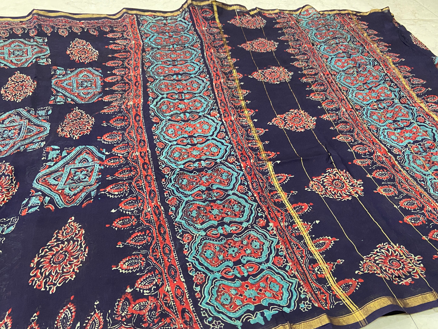 Navy blue chanderi cotton silk saree