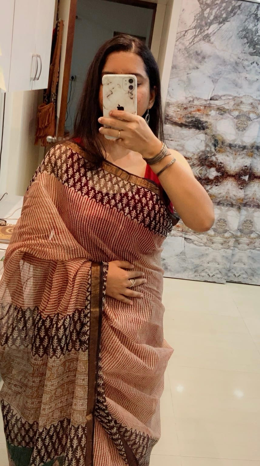 Red stripes cotton kota doria saree