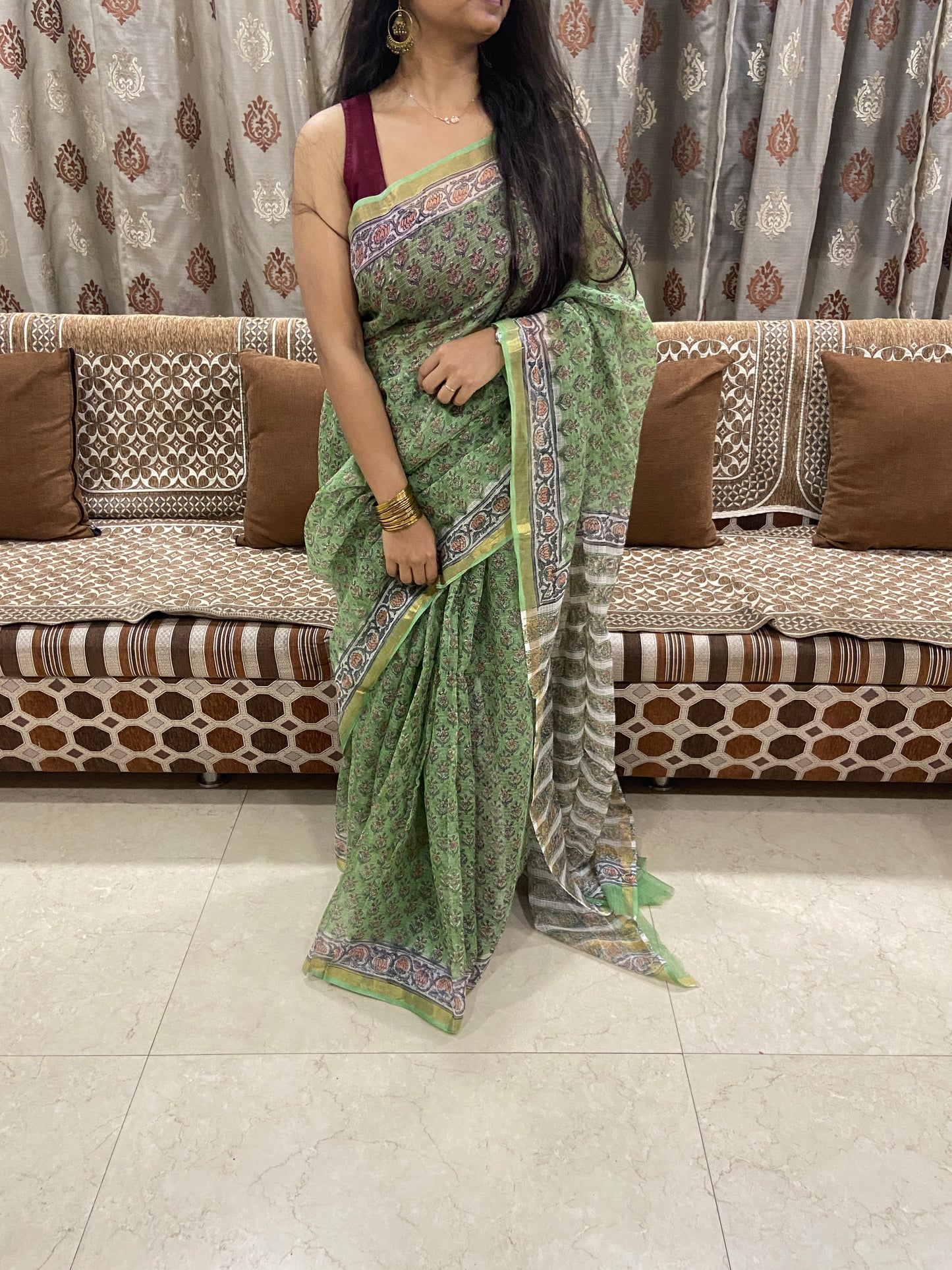 Pista green cotton kota doria saree
