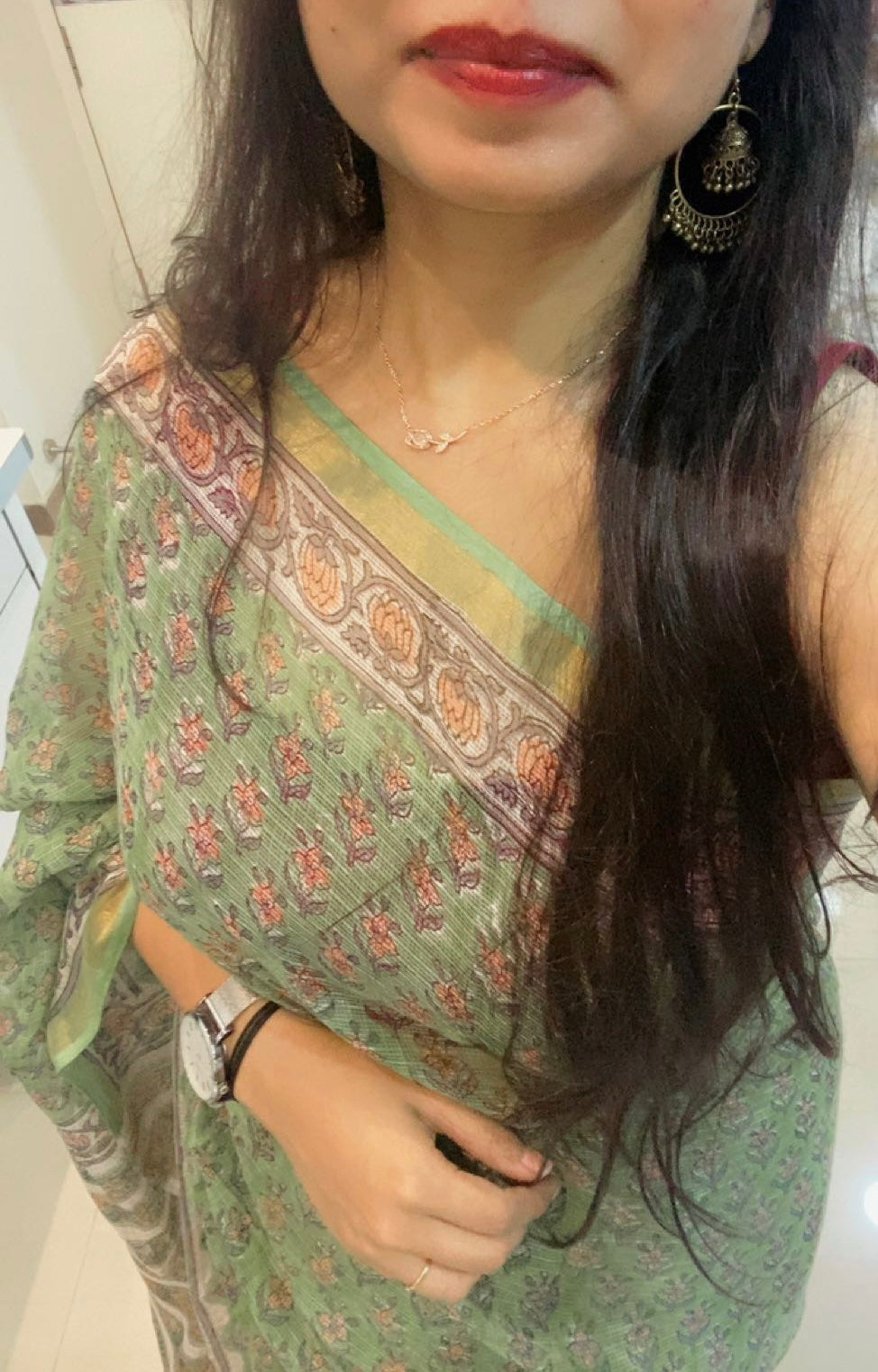 Pista green cotton kota doria saree